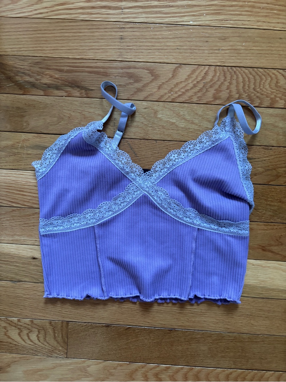 Lavender Lace-Trim Ribbed Cropped Tank Top